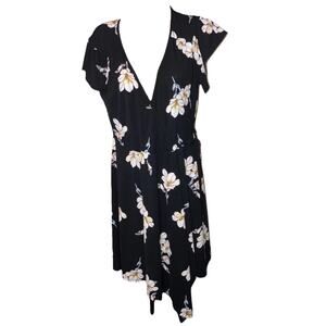Xhilaration Black Floral Faux Wrap Dress Black With Floral Pattern Women’s Med